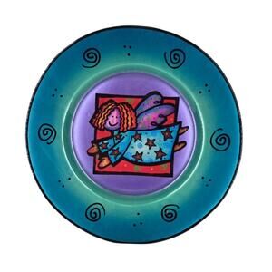 SEVUPLATES UNIQUE HAND-PAINTED GLASS DECORATIVE 9.5" PLATE – ANGEL STARS DESIGN